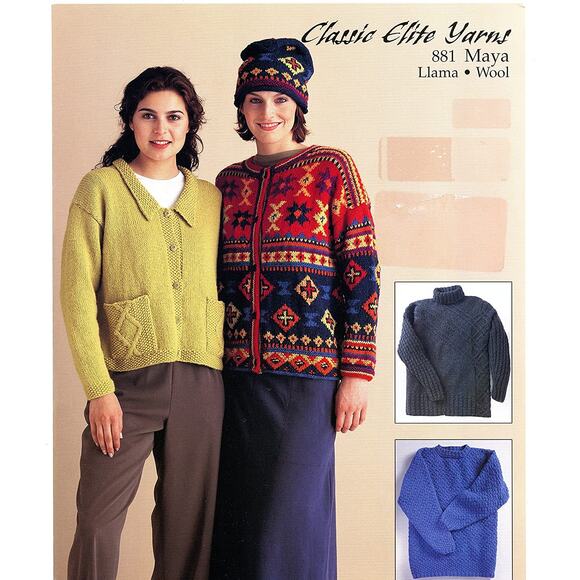 New Classic Elite Yarns 881 Maya Llama Wool Cardigan Sweater Knitting Pattern - Picture 1 of 1